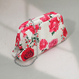 Bling Studded Floral Pattern Evening Clutch Bag / Crossbody Bag