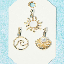 3PCS - Ocean Inspired Mother of Pearl Sun Wave Pearl Seashell Pendant Charm Set