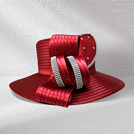 Wide Brim Rhinestone Embellished Bow Accent Dressy Hat