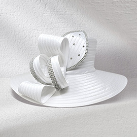 Wide Brim Rhinestone Embellished Bow Accent Dressy Hat