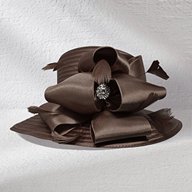 Rhinestone Center Feather Bow Accent Dressy Hat