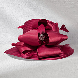 Rhinestone Center Feather Bow Accent Dressy Hat