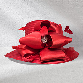 Rhinestone Center Feather Bow Accent Dressy Hat