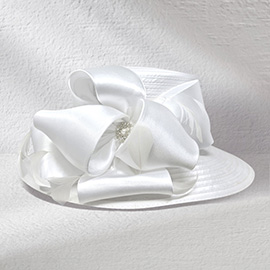 Rhinestone Center Feather Bow Accent Dressy Hat