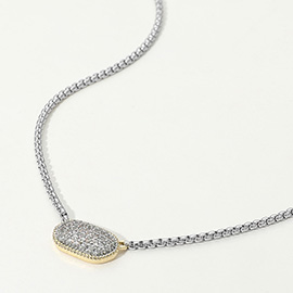 14K Gold Plated CZ Stone Paved Two Tone Pendant Necklace