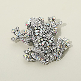 Rhinestone Embellished Frog Pin Brooch
