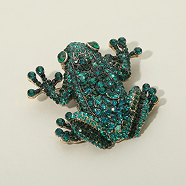 Rhinestone Embellished Frog Pin Brooch