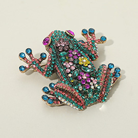 Rhinestone Embellished Frog Pin Brooch