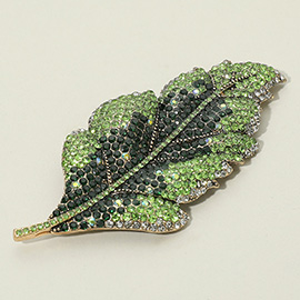 Rhinestone Paved Leaf Pin Brooch