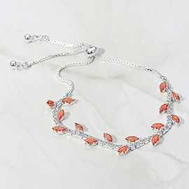 Marquise CZ Stone Cluster Pointed Leaf Vine Adjustable Cinch Pull Tie Bracelet