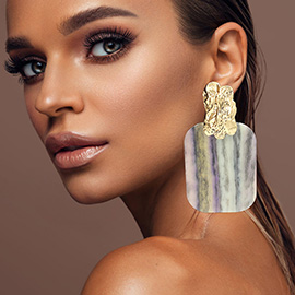 Oversized Patterned Celluloid Acetate Plate Accent Doorknocker Earrings