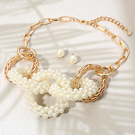 Chunky Pearl Ring Link Statement Necklace