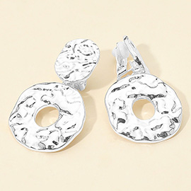 Hammered Chunky Ring Link Dangle Clip On Earrings