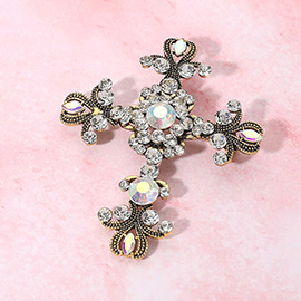 Elegant Stone Embellished Cross Pin Brooch