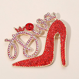 Diva Message Glamorous High Heel Crystal Rhinestone Pin Brooch