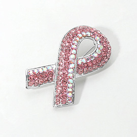 Rhinestone Embellished Pink Ribbon Pin Brooch