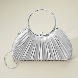 Shimmer Fabric Pleated Ring Handle Evening Clutch Bag