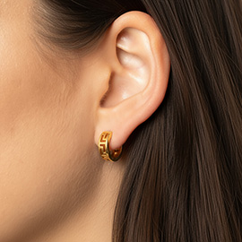 14K Gold Dipped Geometric Pattern Huggie Hoop Earrings