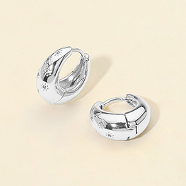 White Gold Dipped CZ Stone Paved Huggie Hoop Earrings