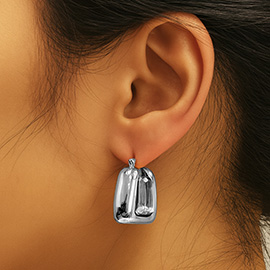 White Gold Dipped Puffed Square Pin Catch Hoop Earrings