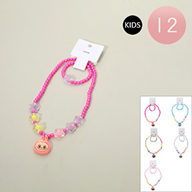 12 SET OF 2 - Kids Monster Bunny Face Pendant Flower Beaded Jewelry Set