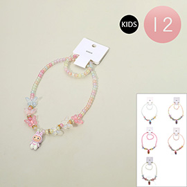 12 SET OF 2 - Kids Monster Bunny Pendant Butterfly Beaded Jewelry Set
