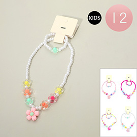 12 SET OF 2 - Kids Flower Beaded Jewelry Set