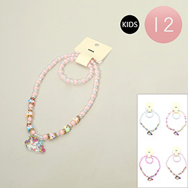 12 SET OF 2 - Kids Unicorn Pendant Beaded Jewelry Set