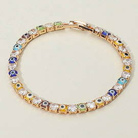 Multicolor Evil Eye CZ Stone Cluster Link Bracelet