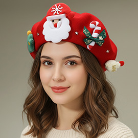Christmas Decoration Fuzzy Beret Hat