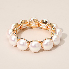 Elegant Round Pearl Beaded Stretch Statement Bracelet