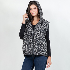 Sherpa Leopard Print Zip Front Vest