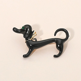 Gold Dipped Enamel Dachshund Dog Pin Brooch