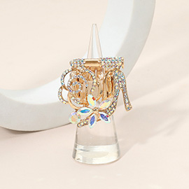 Rhinestone Pave High Heel Flower Lipstick Stretch Ring