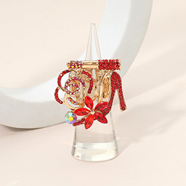 Rhinestone Pave High Heel Flower Lipstick Stretch Ring