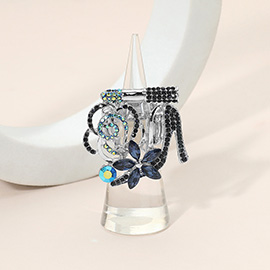 Rhinestone Pave High Heel Flower Lipstick Stretch Ring