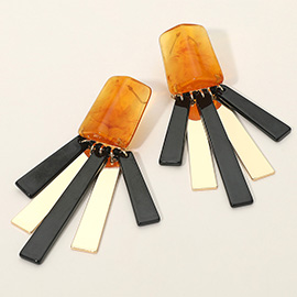 Bold Geometric Resin Metal Bar Fringe Statement Earrings
