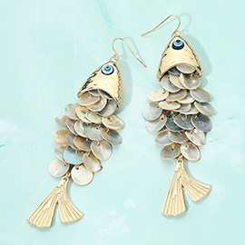 Layered Shell Scale Fish Dangle Statement Earrings