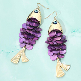 Layered Shell Scale Fish Dangle Statement Earrings