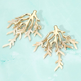 Bold Coral Branch Layered Statement Earrings