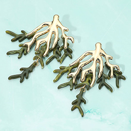 Bold Coral Branch Layered Statement Earrings