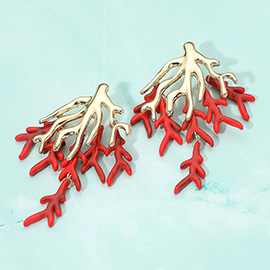 Bold Coral Branch Layered Statement Earrings