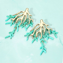 Bold Coral Branch Layered Statement Earrings