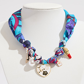 Fashion Item Pearl Charm Station Fabric Scarf Necklace / Adjustable Bracelet / Bag Charm