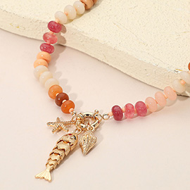 Fish Seashell Starfish Charm Pendant Resin Flat Disc Beaded Necklace