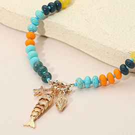 Fish Seashell Starfish Charm Pendant Resin Flat Disc Beaded Necklace