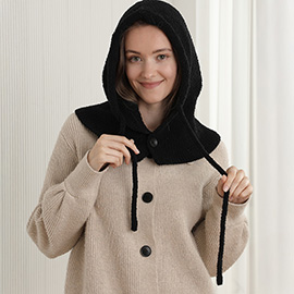 Cozy Drawstring Hooded Knit Scarf Hat