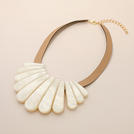 Celluloid Acetate Marbled Plate Faux Leather Statement Necklace