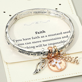 FAITH Message Cross Medal Angel Wing Charm Stretch Bracelet