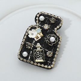 Pearl Flower Embellished Tweed Perfume Bottle Pin Brooch Hair Clip
